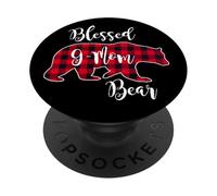 Blessed G-Mom Bear Red Buffalo Check Plaid Divertido Regalo para Abuela PopSockets PopGrip Adhesivo