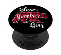 Blessed Grandma Bear Red Buffalo a Cuadros de Cuadros, Regalo para Abuela PopSockets PopGrip Adhesivo