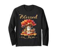 Blessed Is Best Cosecha de otoño y otoño Lindo Gato Vintage Manga Larga