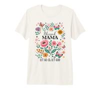 Blessed Mama Floral Christian Butterfly Let Go and Let God Camiseta Premium