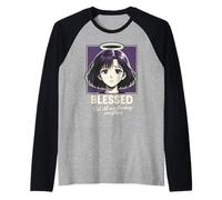 Blessed Overthinking Christian Anime Girl Manga Estética Camiseta Manga Raglan