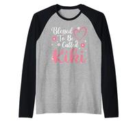 Blessed To Be Called Kiki Flower Heart Cute Mother's Day Camiseta Manga Raglan