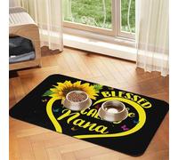 Blessed to Be Called Nana - Alfombrilla de alimentación de piel sintética con estampado de girasol para perros, gatos, mascotas, tapete absorbente y antideslizante con parte inferior de goma