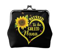 Blessed to Be Called Nana - Monedero con estampado de girasol, monedero portátil de cuero de fibra para mujer, Black, Talla única, Bolsa para monedas