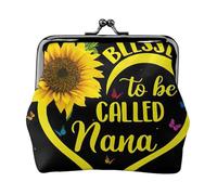 Blessed to Be Called Nana - Monedero ligero con estampado de girasoles, cartera minimalista para carreras de café y salidas locales, Black, Talla única, Bolsa para monedas