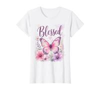 Blessed - Women's Christian Faith Butterfly Watercolor Camiseta