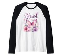 Blessed - Women's Christian Faith Butterfly Watercolor Camiseta Manga Raglan