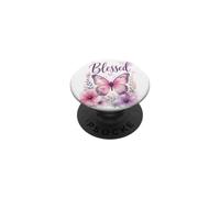 Blessed - Women's Christian Faith Butterfly Watercolor PopSockets PopGrip Adhesivo