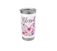 BLESSED - Women's Christian Faith Butterfly Watercolor Vaso térmico de acero inoxidable de doble pared