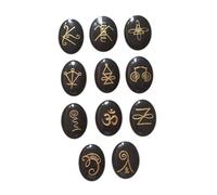 Blessfull Healing 11 piezas de turmalina negra Zonar, Halu, Harth, Rana, Gnosa, Kriya, Iava, Shanti, Dumo, serpiente de fuego tibetana, Om grabado Karuna Healing Reiki símbolo conjunto de piedras
