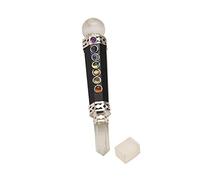 Blessfull Healing 7 Chakra Black Onyx Reiki Espiritual Gemstone Equilibrio Feng Shui Crystal Lápiz Bola Varita con cubo de selenita