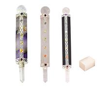 Blessfull Healing 7 Chakra Black Tourmaline, Amethyst, Crystal Quartz Wand Reiki Healing Crystal Wands Gemstone Balancing Feng Shui Regalo espiritual Con cubo de selenita