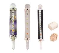 Blessfull Healing 7 Chakra Black Tourmaline, Amethyst, Crystal Quartz Wand Reiki Healing Crystal Wands Gemstone Balancing Feng Shui Regalo espiritual Con Rose Desert Selenite/Cube Selenite