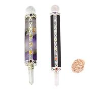 Blessfull Healing 7 Chakra Black Tourmaline, Amethyst Wand Reiki Healing Crystal Wands Equilibrio de piedras preciosas Feng Shui Regalo espiritual Con Rose Desert Selenite