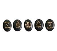 Blessfull Healing Ágata negra 5 elementos Tierra Agua Aire Fuego Éter Espíritu (Akasha) Símbolo Conjunto de piedras ovaladas Regalo espiritual