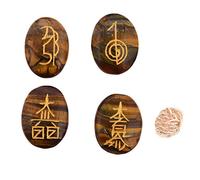 Blessfull Healing Balance Meditación Oficina en casa Decoración de mesa Oval Tiger Eye Reiki Healing Crystal USUI Conjunto de símbolos de 4 piezas con Rose Desert Selenite