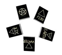 Blessfull Healing Black Nuummite 5 elementos Tierra Agua Aire Fuego Éter Espíritu (Akasha) Símbolo Conjunto de piedras Regalo espiritual