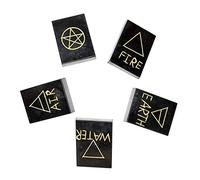 Blessfull Healing Black Onyx 5 elementos Tierra Agua Aire Fuego Éter Espíritu (Akasha) Símbolo Conjunto de piedras Regalo espiritual