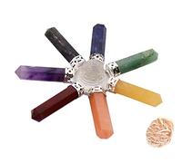 Blessfull Healing Cristal transparente de 7 lados Shree Yantra Generador de energía Reiki Pyramid Stone Regalo espiritual con selenita de Rose Desert