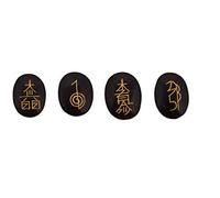 Blessfull Healing Crystal Black Agate 4pcs Piedras de Chakra grabadas Palm Stone Reiki Equilibrio