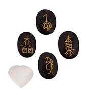 Blessfull Healing Crystal Black Obsidian 4pcs Piedras de Chakra grabadas Palm Stone Reiki Equilibrio con corazón Selenita