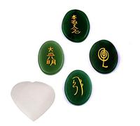 Blessfull Healing Crystal Green Aventurine 4pcs Piedras de Chakra grabadas Palm Stone Reiki Equilibrio con selenita de corazón