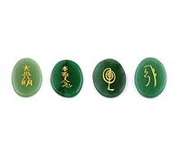 Blessfull Healing Crystal Green Jade 4 piezas Grabado Chakra Piedras Palm Stone Reiki Equilibrio