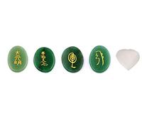 Blessfull Healing Crystal Green Jade 4 piezas Grabado Chakra Piedras Palm Stone Reiki Equilibrio con corazón Selenita