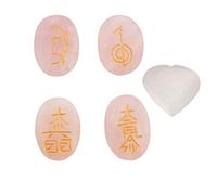 Blessfull Healing Crystal Rose Quartz 4pcs Piedras de Chakra grabadas Palm Stone Reiki Equilibrio con selenita de corazón