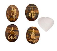Blessfull Healing Crystal Tiger Eye 4pcs Piedras de Chakra grabadas Palm Stone Reiki Equilibrio con selenita de corazón
