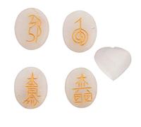 Blessfull Healing Crystal White Moonstone 4 piezas Grabado Chakra Stones Palm Stone Reiki Equilibrio con corazón Selenita