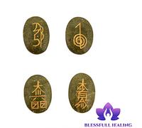 Blessfull Healing Forma ovalada Reiki Healing Crystal Karuna USUI Symbol Set of 4 Pieces Vessonite Stone Balancing Meditation Home Office Table Decor Con Rose Desert Selenite