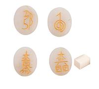 Blessfull Healing Forma ovalada Reiki Healing Crystal USUI Symbol Set de 4 piezas White Moonstone Equilibrio Meditación Home Office Table Decor Con cubo de selenita