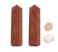 Blessfull Healing Gemstone Brown Sun Sitara Puntos de un solo cristal Reiki Chakra Varita de energía de cuarzo pulido de 6 facetas con Selenita de Rose Desert/Selenita de cubo