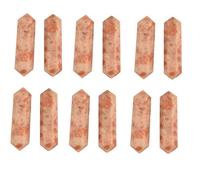 Blessfull Healing Gemstone Sunstone Reiki Chakra Pulido 6 Varita de cuarzo facetada Medición de equilibrio de energía Decoración del hogar Punta cristal Varita de doble terminación Juego de 12 piezas