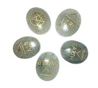 Blessfull Healing Green Jade 5 elementos Tierra Agua Aire Fuego Éter Espíritu (Akasha) Símbolo Conjunto de piedras Regalo espiritual
