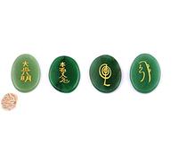 Blessfull Healing Green Jade Equilibrio Meditación Oficina en casa Decoración de mesa Ovalada o Plam Forma Reiki Healing Crystal USUI Juego de símbolos de 4 piezas con selenita de Rose Desert