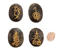 Blessfull Healing Labradorita Equilibrio Meditación Oficina en casa Decoración de mesa Forma ovalada Reiki Healing Crystal USUI Juego de símbolos de 4 piezas con selenita de Rose Desert