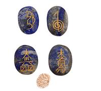 Blessfull Healing Lapislázuli Balance Meditación Oficina en casa Decoración de mesa Forma ovalada Reiki Healing Crystal USUI Juego de símbolos de 4 piezas con selenita de Rose Desert