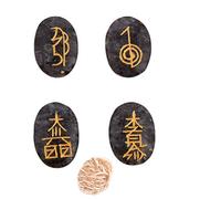 Blessfull Healing Larvikita Equilibrio Meditación Oficina en casa Decoración de mesa Forma ovalada Reiki Healing Crystal USUI Juego de símbolos de 4 piezas con selenita de Rose Desert