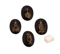 Blessfull Healing Oval o Plam Shape Reiki Healing Crystal Karuna USUI Conjunto de símbolos de 4 piezas Black Obsidian Balance Meditation Home Office Decor Con cubo de selenita