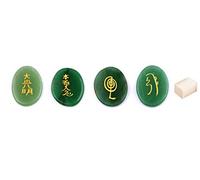 Blessfull Healing Oval o Plam Shape Reiki Healing Crystal USUI Symbol Set de 4 piezas Green Jade Balancing Meditation Home Office Table Decor Con cubo de selenita