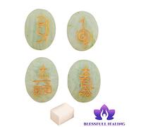 Blessfull Healing Oval Shape Reiki Healing Crystal Karuna USUI Symbol Set of 4 Pieces Amazonite Balancing Meditation Home Office Table Decor Con cubo de selenita
