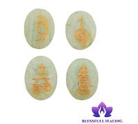 Blessfull Healing Oval Shape Reiki Healing Crystal Karuna USUI Symbol Set of 4 Pieces Amazonite Balancing Meditation Home Office Table Decor Con Rose Desert Selenite