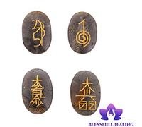 Blessfull Healing Oval Shape Reiki Healing Crystal Karuna USUI Symbol Set of 4 Pieces Lolite Balancing Meditation Home Office Table Decor Con Rose Desert Selenite