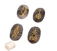 Blessfull Healing Oval Shape Reiki Healing Crystal USUI Symbol Set of 4 Pieces Black Rutile Balancing Meditation Home Office Table Decor Con cubo de selenita
