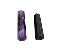 Blessfull Healing Reiki Amethyst, Black Tourmaline Healing Crystal Wand Single Point Gemstone Energy Generator Espiritual Stone Balancing Table Decor (1.5 "a 2")