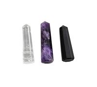 Blessfull Healing Reiki Crystal quart, Black Tourmaline, Amethyst Healing Crystal Wand Single Point Gemstone Energy Generator Espiritual Stone Balancing Table Decor (1.5 "a 2")