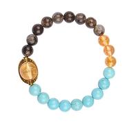 Blessfull Healing Reiki Energized Gemstone 8 mm Cuentas redondas Pulsera de piedra Curación con citrino, madera petrificada y turquesa para alergias (alimentos, contaminación, polen) para unisex