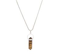 Blessfull Healing Reiki Espiritual Gemstone Wire Up 6 caras Collar de varita de doble punta Colgante de ojo de tigre dorado